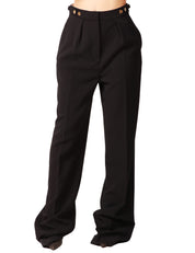 PANTALONE DONNA ELISABETTA FRANCHI NERO CON PIEGA CENTRALE E DETTAGLI GIOIELLO SULLA VITA
