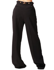 PANTALONE DONNA ELISABETTA FRANCHI NERO CON PIEGA CENTRALE E DETTAGLI GIOIELLO SULLA VITA