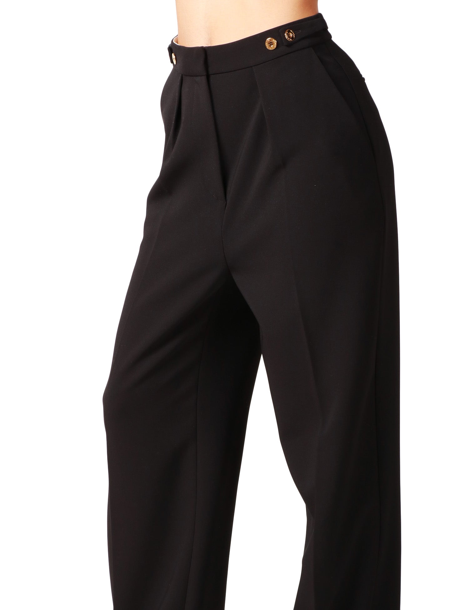 PANTALONE DONNA ELISABETTA FRANCHI NERO CON PIEGA CENTRALE E DETTAGLI GIOIELLO SULLA VITA