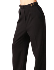 PANTALONE DONNA ELISABETTA FRANCHI NERO CON PIEGA CENTRALE E DETTAGLI GIOIELLO SULLA VITA