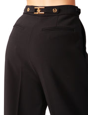 PANTALONE DONNA ELISABETTA FRANCHI NERO CON PIEGA CENTRALE E DETTAGLI GIOIELLO SULLA VITA