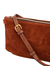 BORSA DONNA GIANNI CHIARINI NORA POUCH COGNAC IN PELLE SCAMOSCIATA CON CINTURINO E TRACOLLA REMOVIBILI
