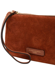 BORSA DONNA GIANNI CHIARINI NORA POUCH COGNAC IN PELLE SCAMOSCIATA CON CINTURINO E TRACOLLA REMOVIBILI