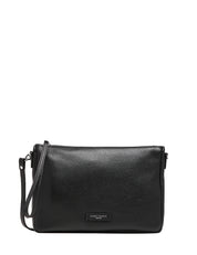 BORSA GIANNI CHIARINI NORA POUCH NERA IN PELLE MARTELLATA CON CINTURINO DA POLSO E TRACOLLA