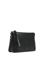 BORSA GIANNI CHIARINI NORA POUCH NERA IN PELLE MARTELLATA CON CINTURINO DA POLSO E TRACOLLA