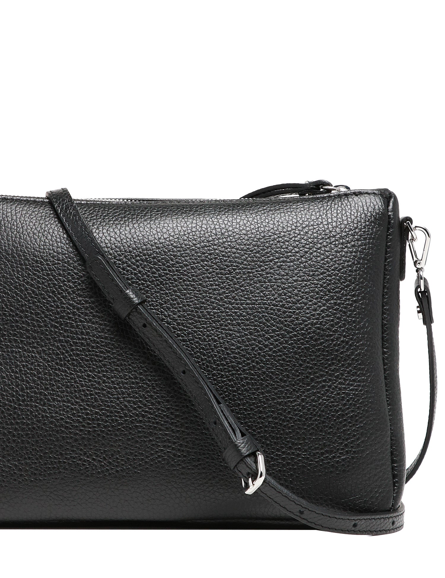 BORSA GIANNI CHIARINI NORA POUCH NERA IN PELLE MARTELLATA CON CINTURINO DA POLSO E TRACOLLA
