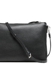 BORSA GIANNI CHIARINI NORA POUCH NERA IN PELLE MARTELLATA CON CINTURINO DA POLSO E TRACOLLA