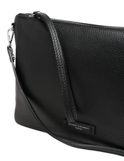 BORSA GIANNI CHIARINI NORA POUCH NERA IN PELLE MARTELLATA CON CINTURINO DA POLSO E TRACOLLA