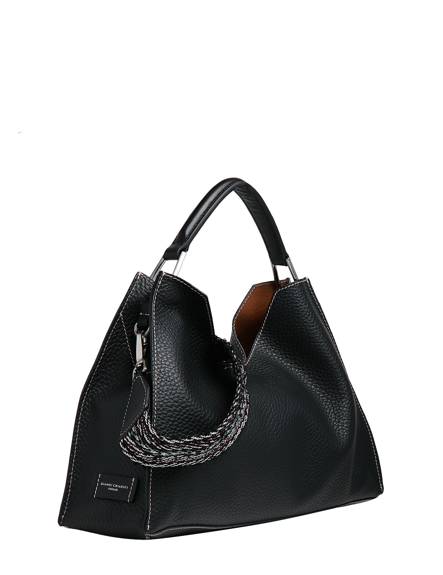 BORSA DONNA GIANNI CHIARINI AURORA NERA IN PELLE DOUBLE GRANA MAXI CON MANICO E TRACOLLA