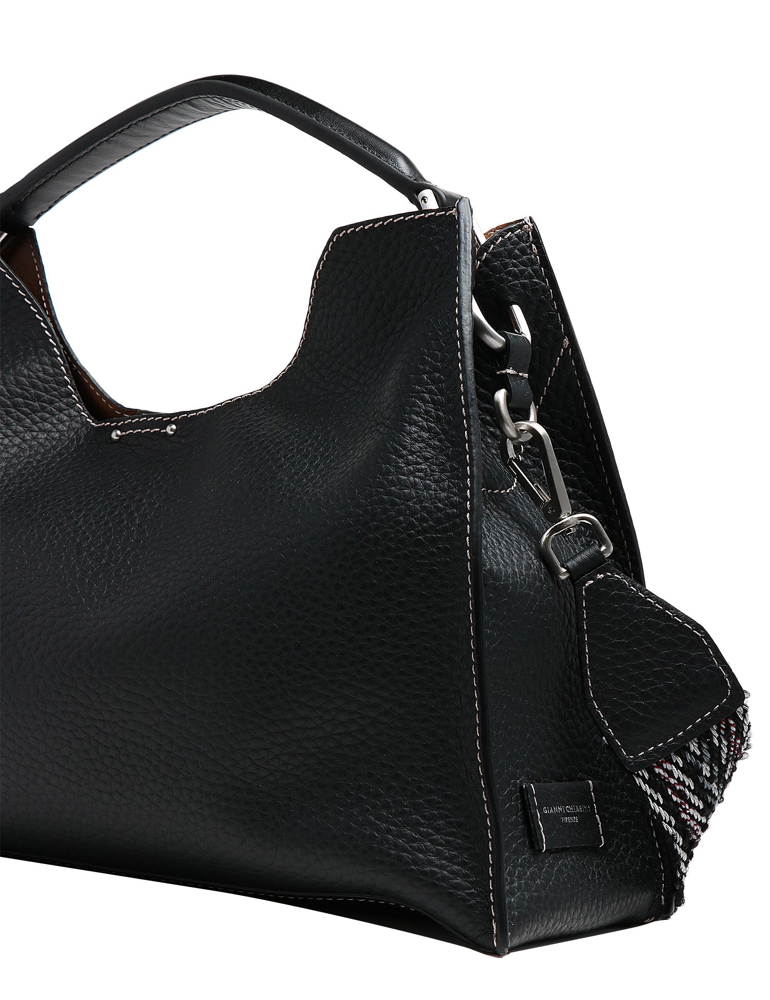 BORSA DONNA GIANNI CHIARINI AURORA NERA IN PELLE DOUBLE GRANA MAXI CON MANICO E TRACOLLA