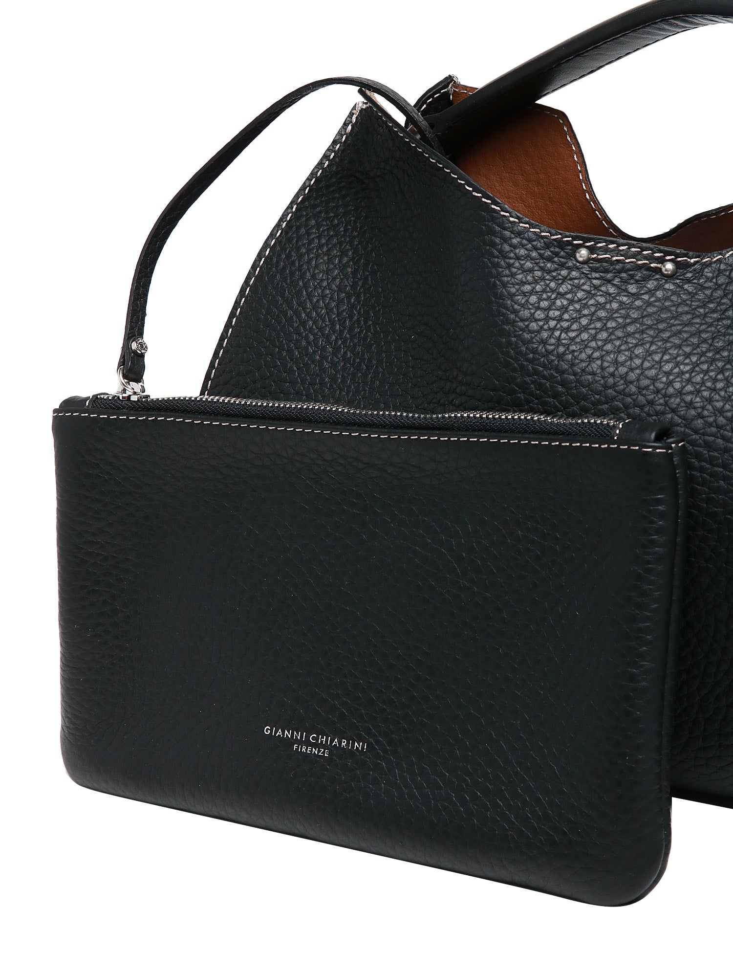 BORSA DONNA GIANNI CHIARINI AURORA NERA IN PELLE DOUBLE GRANA MAXI CON MANICO E TRACOLLA