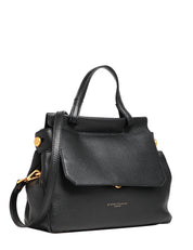 BORSA GIANNI CHIARINI OTTAVIA NERA IN PELLE MARTELLATA CON PATTA E MANICO SUPERIORE