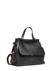 BORSA GIANNI CHIARINI OTTAVIA NERA IN PELLE MARTELLATA CON PATTA E MANICO SUPERIORE