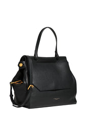 BORSA GIANNI CHIARINI OTTAVIA NERA IN PELLE MARTELLATA CON PATTA E MANICO SUPERIORE