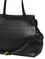 BORSA GIANNI CHIARINI OTTAVIA NERA IN PELLE MARTELLATA CON PATTA E MANICO SUPERIORE