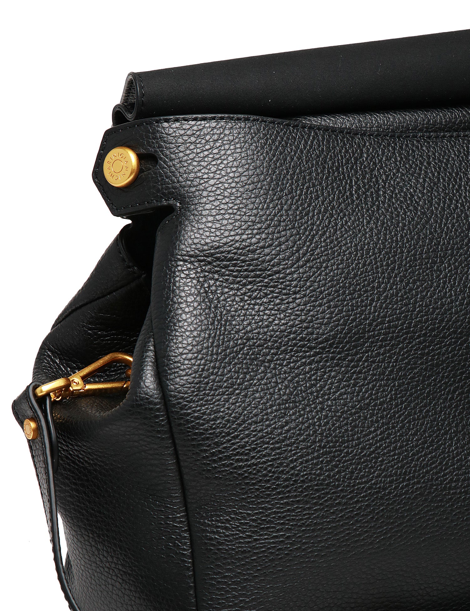 BORSA GIANNI CHIARINI OTTAVIA NERA IN PELLE MARTELLATA CON PATTA E MANICO SUPERIORE
