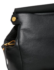BORSA GIANNI CHIARINI OTTAVIA NERA IN PELLE MARTELLATA CON PATTA E MANICO SUPERIORE