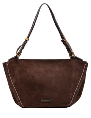 BORSA DONNA GIANNI CHIARINI BLOOM MOKA IN PELLE SCAMOSCIATA CON CUCITURA A CONTRASTO ED ELEMENTI IN METALLO