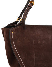 BORSA DONNA GIANNI CHIARINI BLOOM MOKA IN PELLE SCAMOSCIATA CON CUCITURA A CONTRASTO ED ELEMENTI IN METALLO