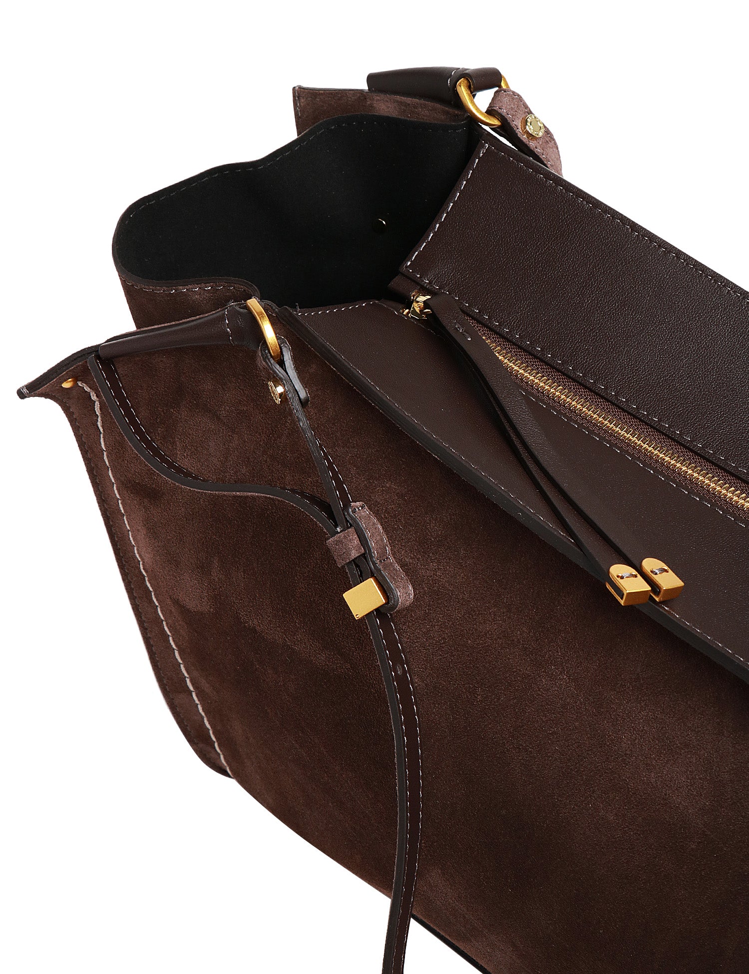 BORSA DONNA GIANNI CHIARINI BLOOM MOKA IN PELLE SCAMOSCIATA CON CUCITURA A CONTRASTO ED ELEMENTI IN METALLO