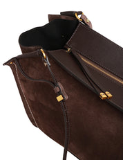 BORSA DONNA GIANNI CHIARINI BLOOM MOKA IN PELLE SCAMOSCIATA CON CUCITURA A CONTRASTO ED ELEMENTI IN METALLO