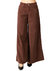 PANTALONE DONNA GOD SAVE DENIM MARRONE IN VELLUTO A GAMBA MOLTO AMPIA