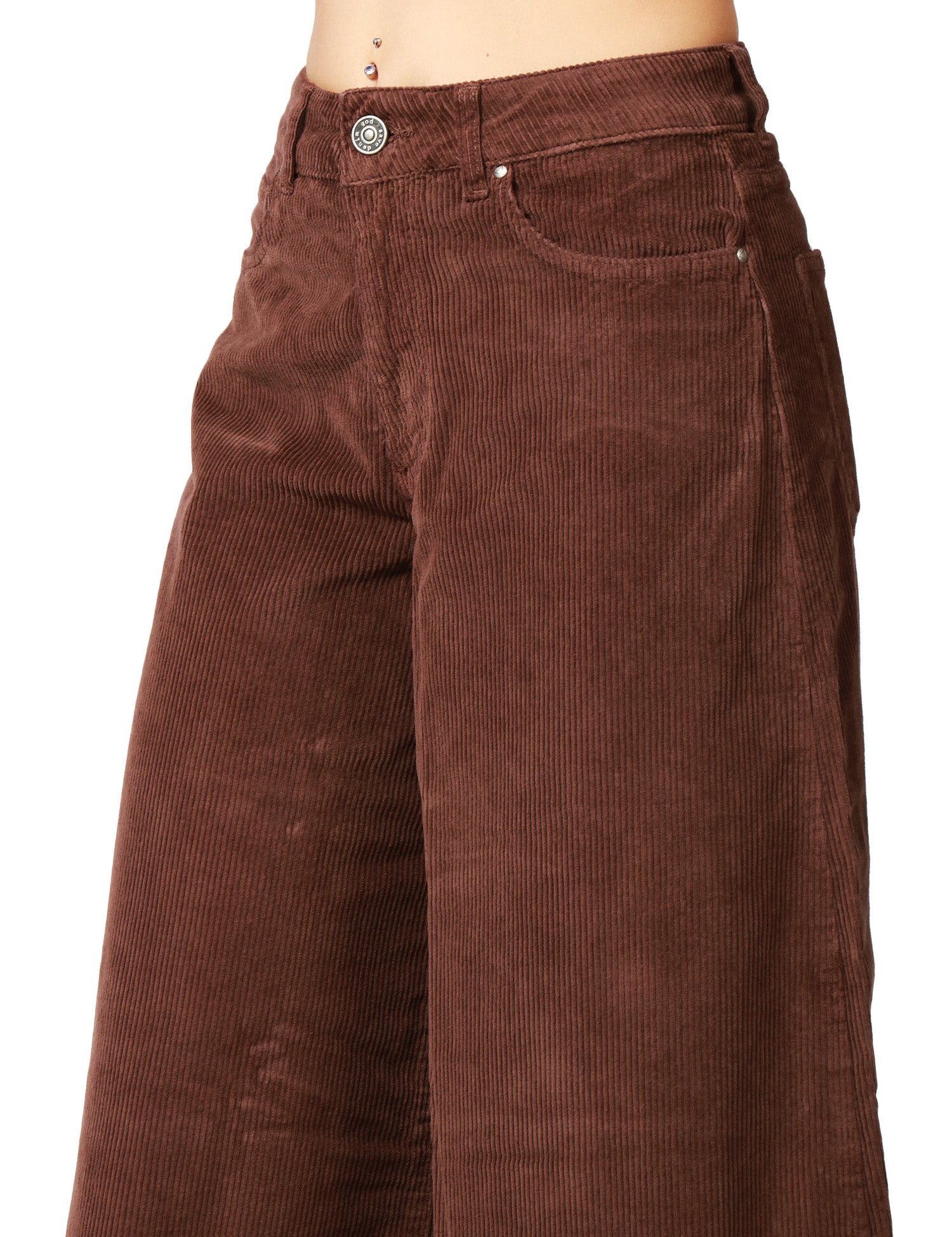 PANTALONE DONNA GOD SAVE DENIM MARRONE IN VELLUTO A GAMBA MOLTO AMPIA
