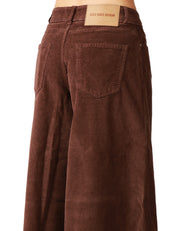 PANTALONE DONNA GOD SAVE DENIM MARRONE IN VELLUTO A GAMBA MOLTO AMPIA