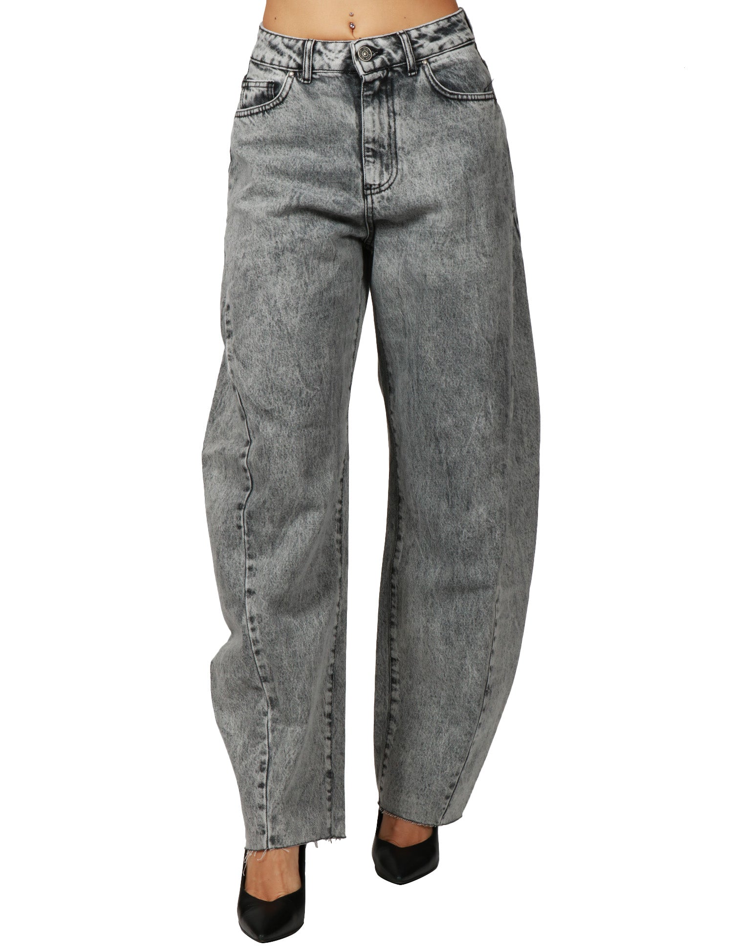 JEANS DONNA GOD SAVE DENIM NEMESI 1 BLACK DENIM BALLON CON CUCITURA SPICCHIO E TAGLIO VIVO