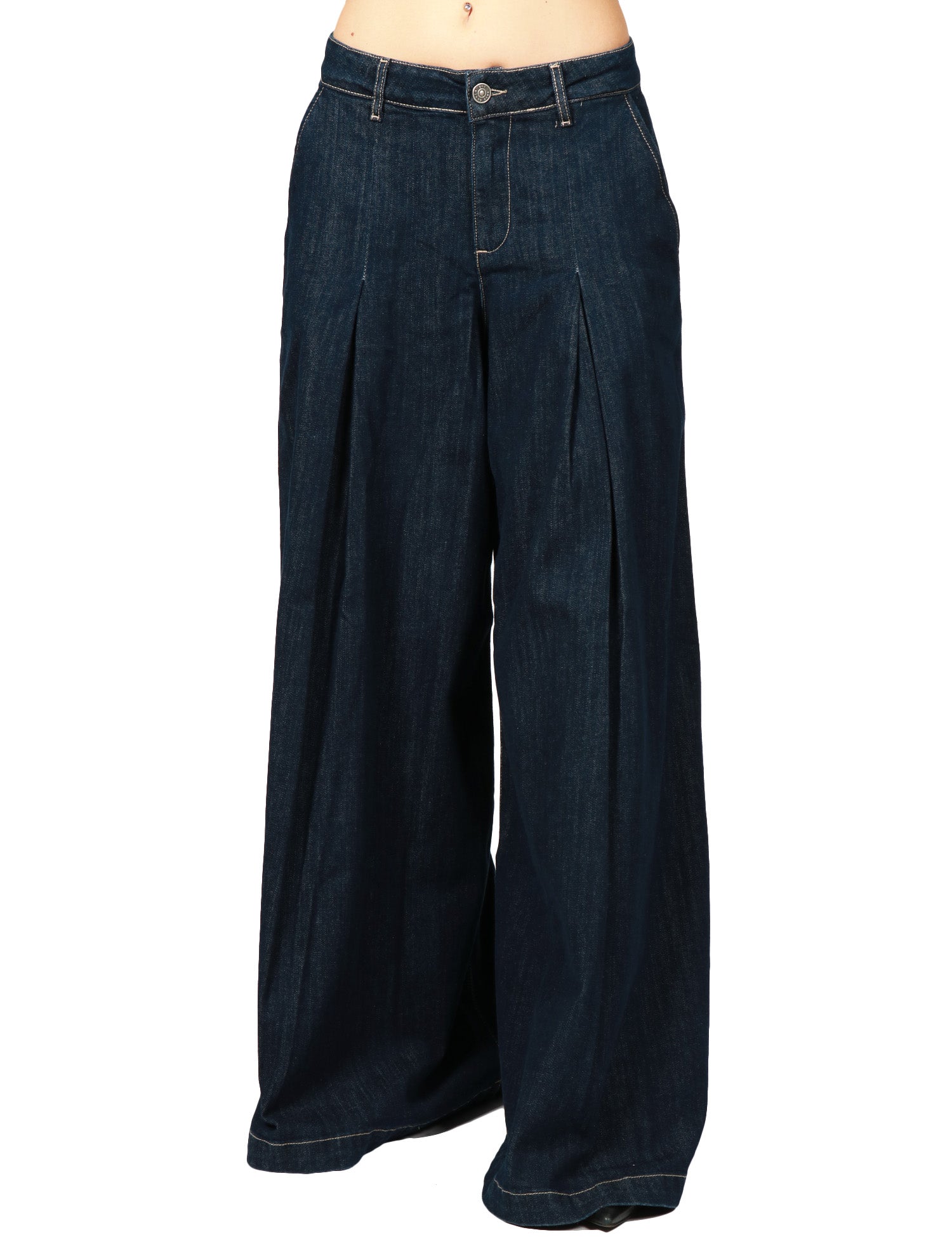 JEANS DONNA GOD SAVE DENIM OLIMPIA BLU SCURO CON GAMBA MOLTO AMPIA E PIEGA DAVANTI