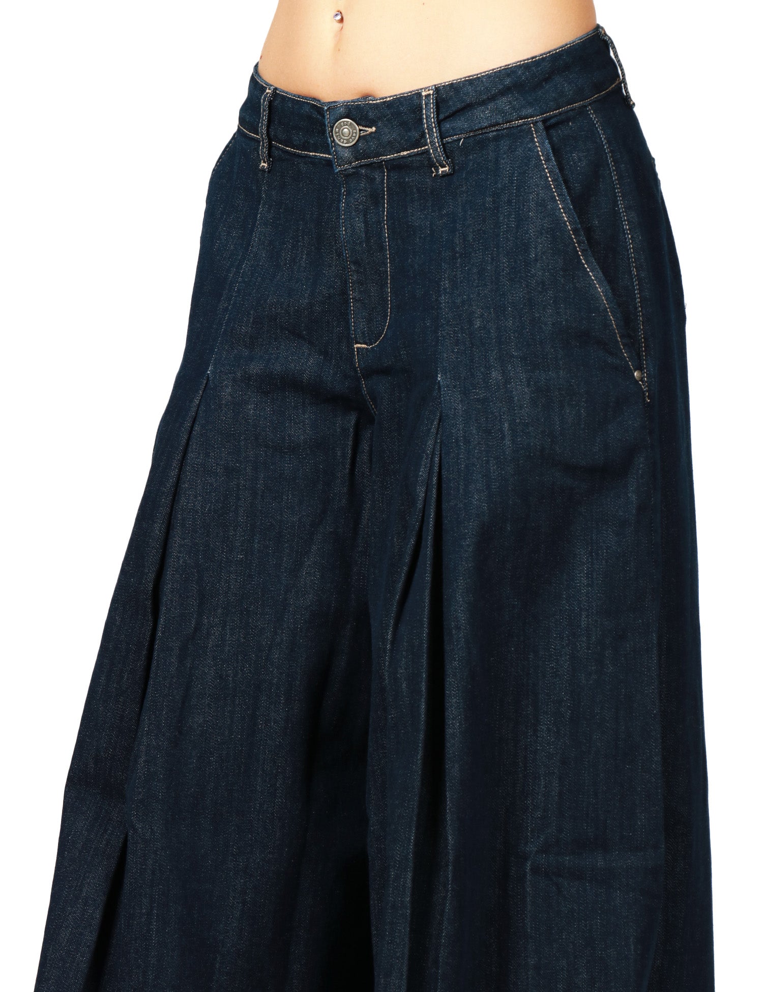 JEANS DONNA GOD SAVE DENIM OLIMPIA BLU SCURO CON GAMBA MOLTO AMPIA E PIEGA DAVANTI