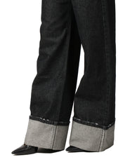 JEANS DONNA GOD SAVE DENIM ZEFIRO BLACK DENIM CON GAMBA A PALAZZO E MAXI RISVOLTO