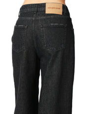 JEANS DONNA GOD SAVE DENIM ZEFIRO BLACK DENIM CON GAMBA A PALAZZO E MAXI RISVOLTO