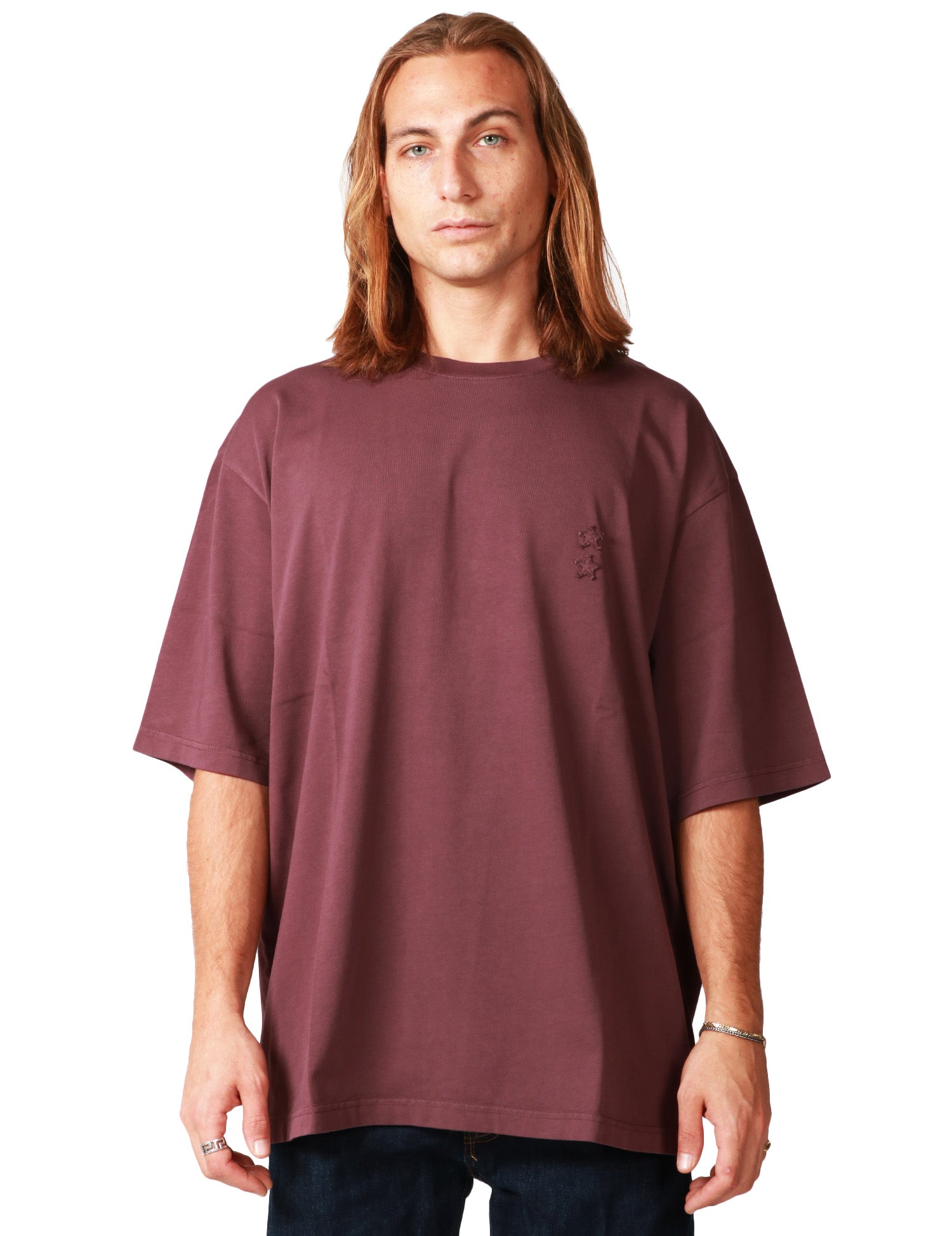 T-SHIRT UOMO ICON DENIM HAAK CILIEGIA OVER CON RICAMO STELLE SUL PETTO