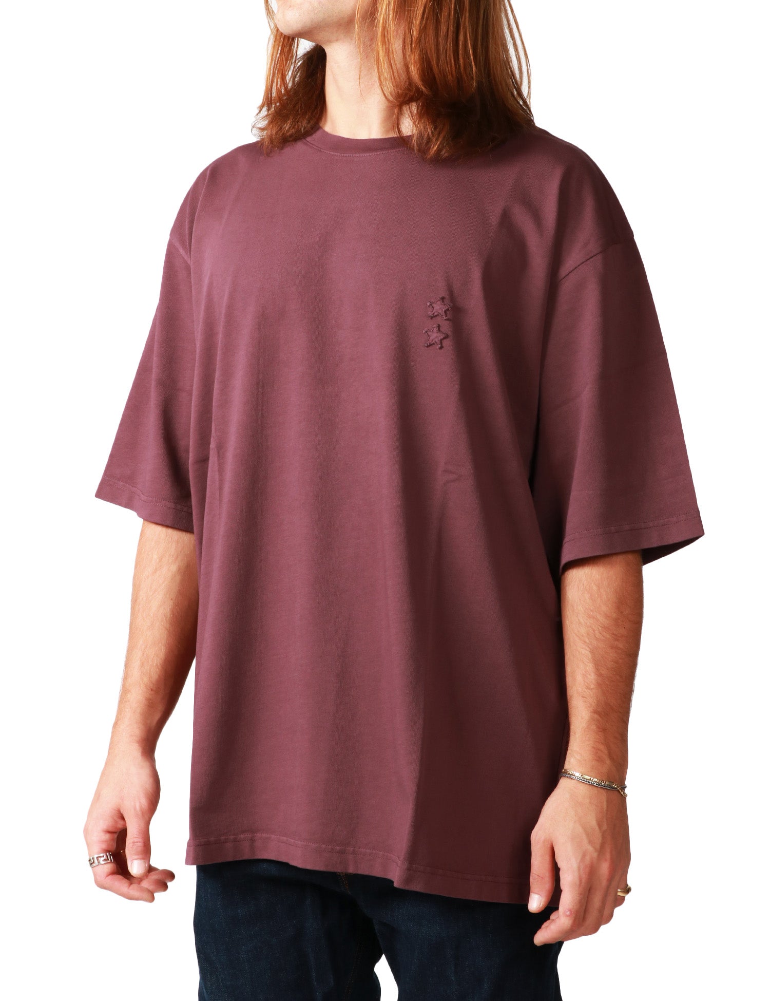 T-SHIRT UOMO ICON DENIM HAAK CILIEGIA OVER CON RICAMO STELLE SUL PETTO
