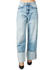 JEANS DONNA ICON DENIM KIKI LAVAGGIO CHIARO GAMBA A PALAZZO CON MAXI RISVOLTO