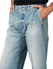 JEANS UOMO ICON DENIM LEO LAVAGGIO CHIARO CON EFFETTO SLAVATO A GAMBA LARGA LUNGHEZZA ALLA CAVIGLIA