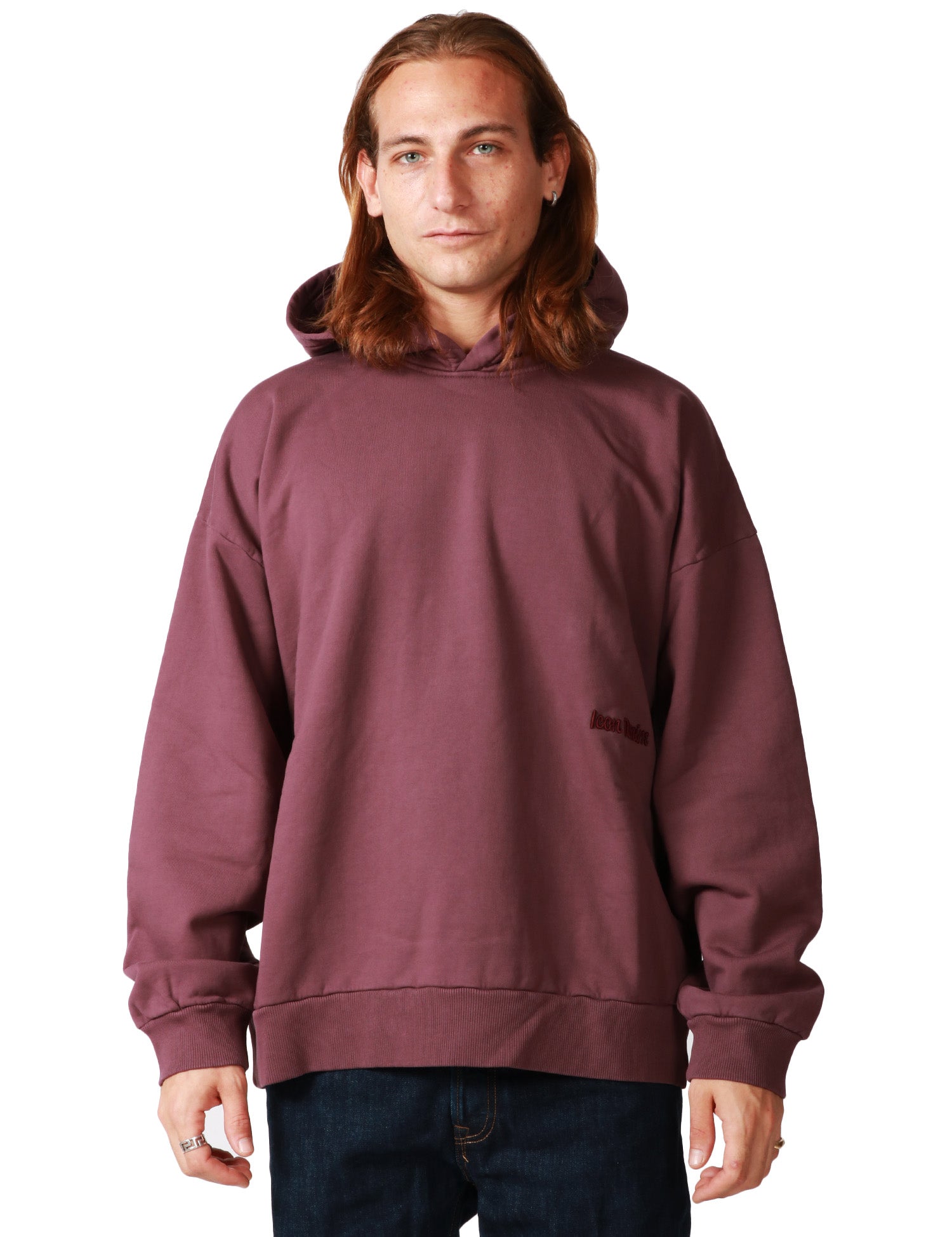 FELPA UOMO ICON DENIM OWN BORDEAUX CON CAPPUCCIO E STELLE RICAMATE DIETRO
