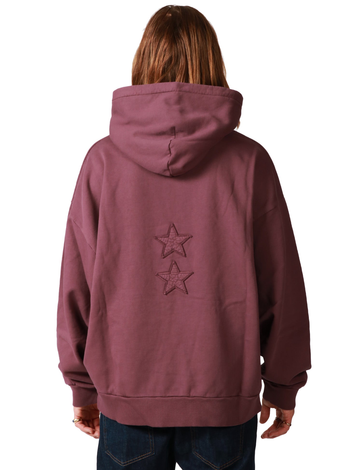FELPA UOMO ICON DENIM OWN BORDEAUX CON CAPPUCCIO E STELLE RICAMATE DIETRO