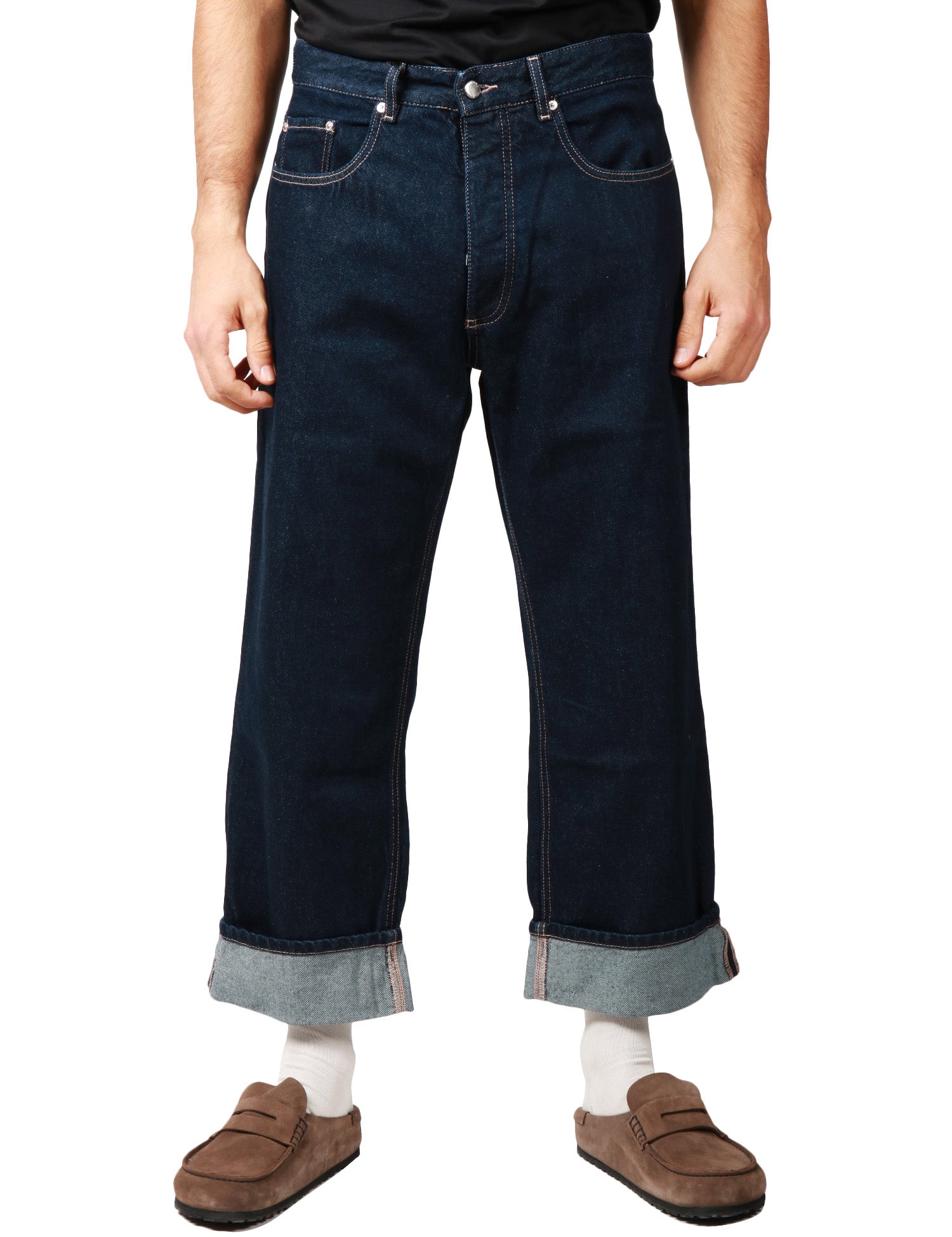 JEANS UOMO ICON DENIM ROSS LAVAGGIO BLU SCURO CON RISVOLTO SUL FONDO