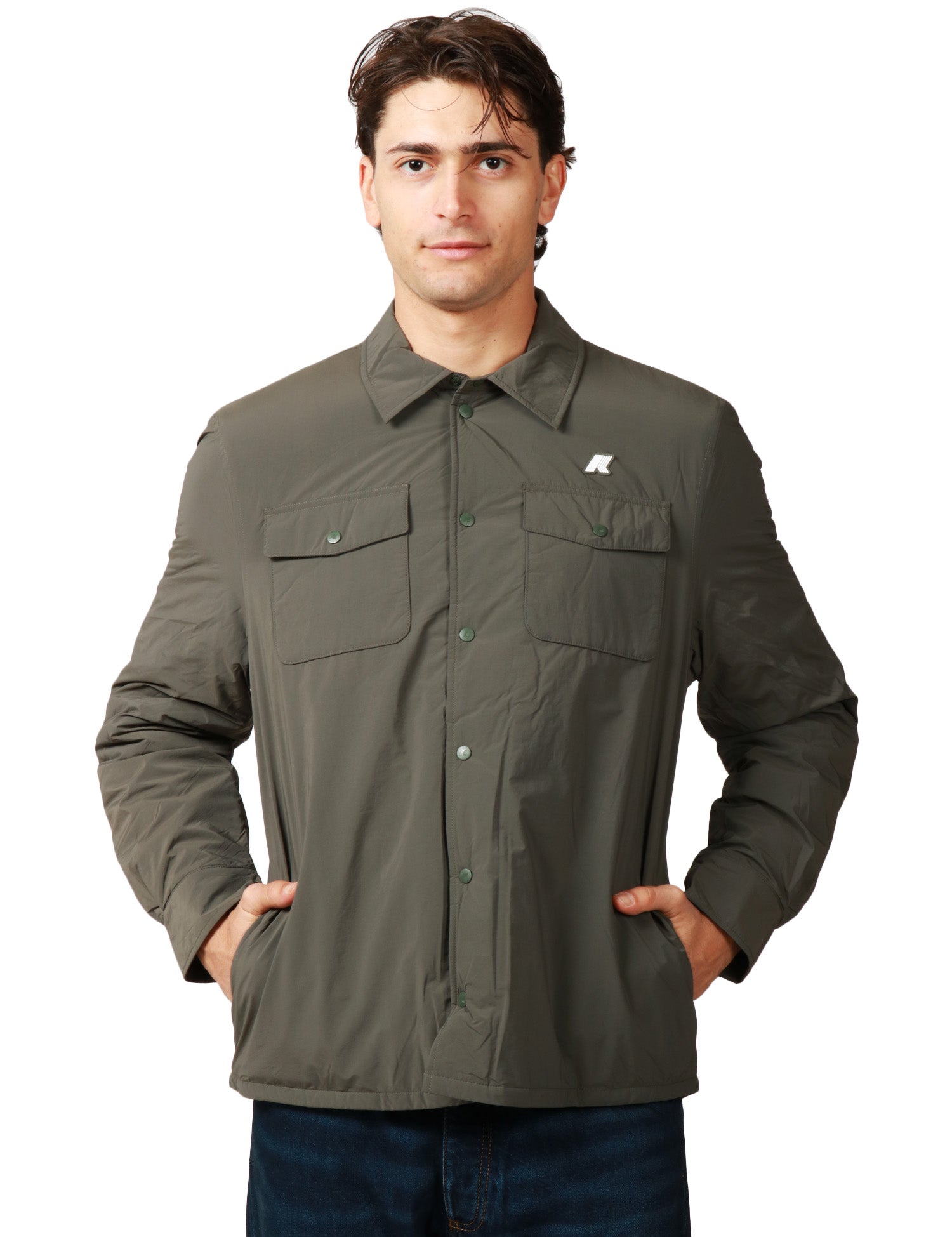 GIACCA CAMICIA UOMO K-WAY UMBERT PALIN GREEN IMPERMEABILE E ANTIVENTO CON IMBOTTITURA IN PRIMALOFT