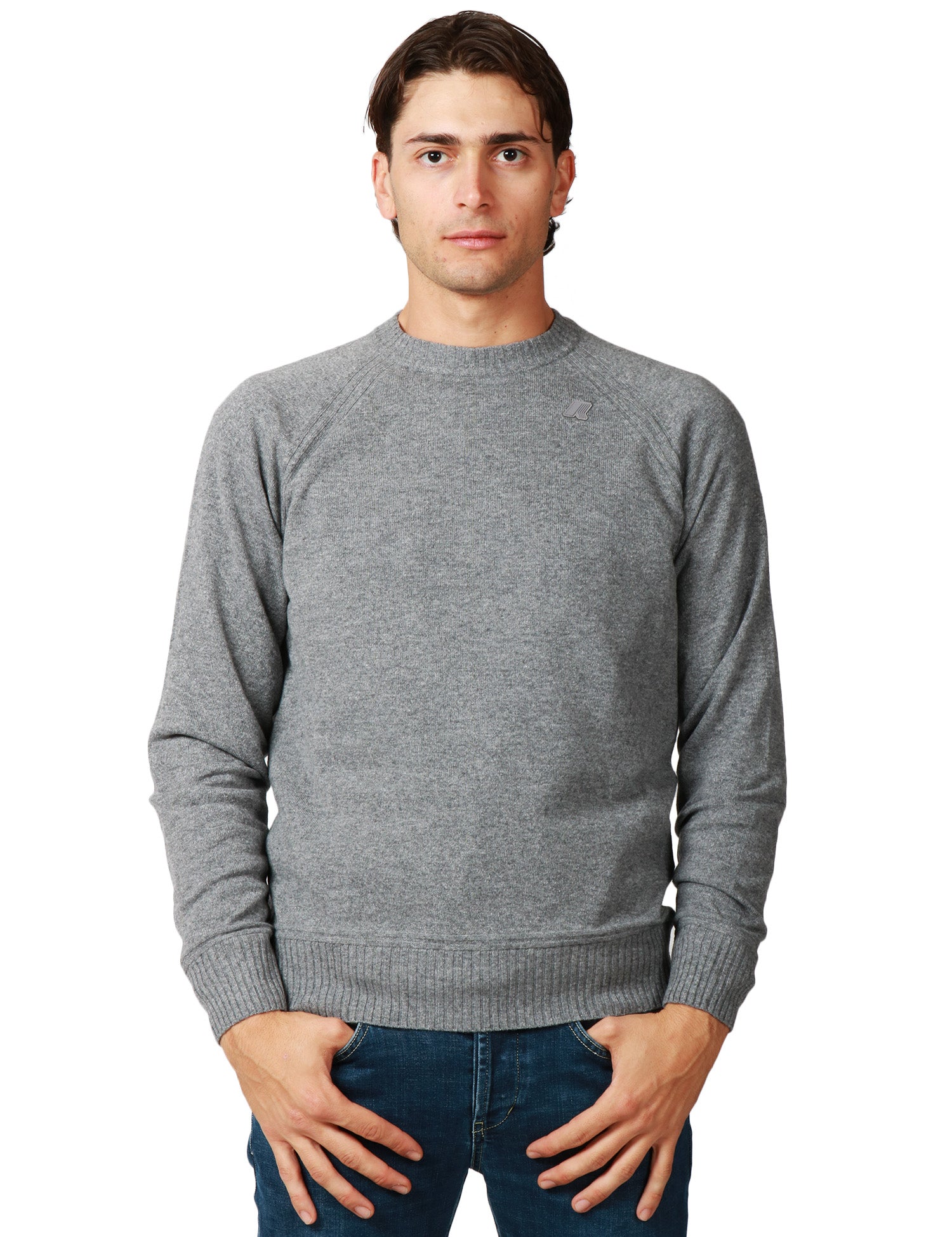 MAGLIONE UOMO K-WAY SEBAS GRIGIO GIROCOLLO CON MANICA RAGLAN IN MISTO LANA E CASHMERE