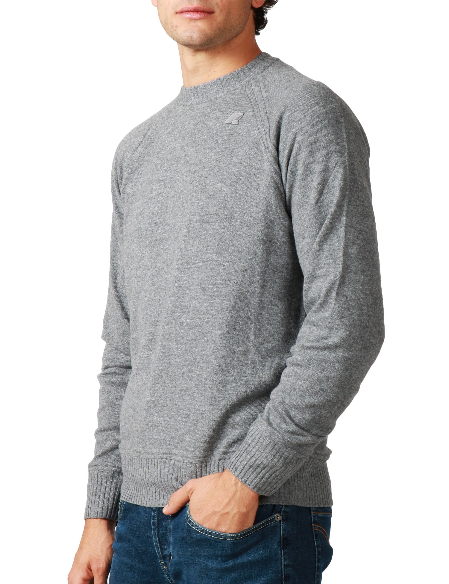 MAGLIONE UOMO K-WAY SEBAS GRIGIO GIROCOLLO CON MANICA RAGLAN IN MISTO LANA E CASHMERE
