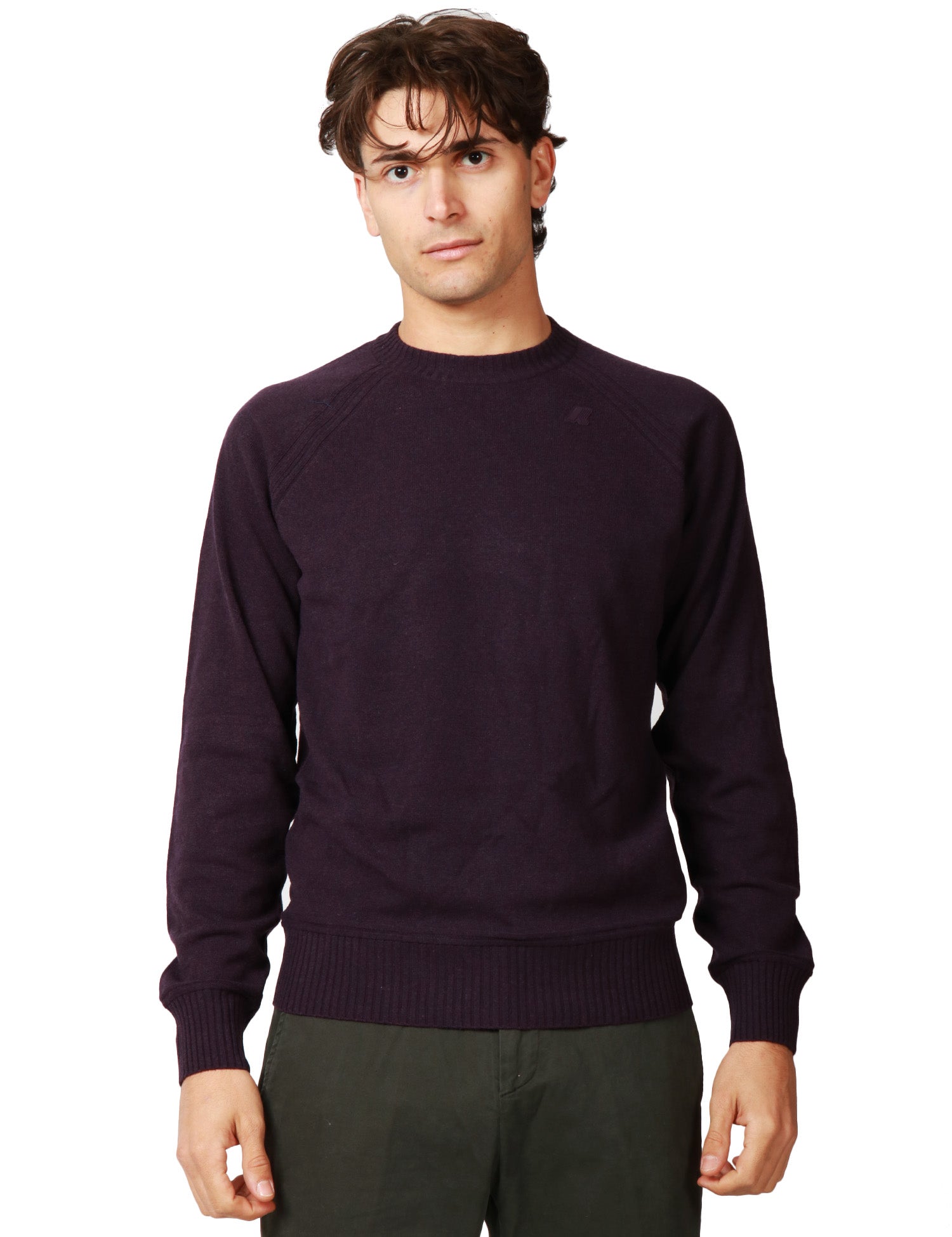 MAGLIONE UOMO K-WAY SEBAS VIOLA GIROCOLLO CON MANICA RAGLAN IN MISTO LANA E CASHMERE