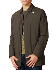 GIUBBOTTO UOMO K-WAYBENNY WARM BLACK OLIVE CON COLLETTO, IN NYLON IMPERMEABILE E ANTIVENTO CON IMBOTTITURA MISTA