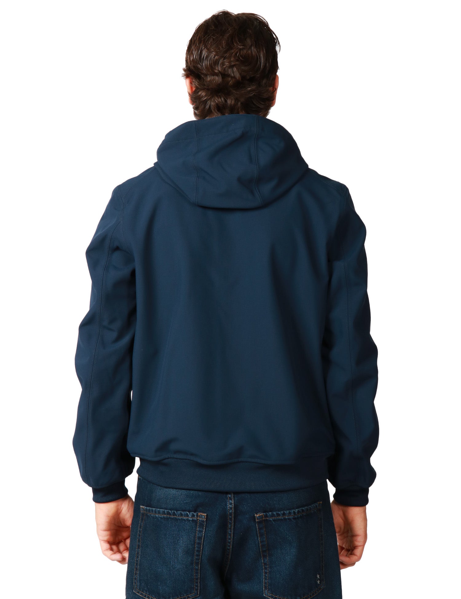 GIUBBOTTO UOMO K-WAY JOACHIM BLU SCURO IN NYLON STRETCH IMPERMEABILE E ANTIVENTO CON ZIP E CAPPUCCIO