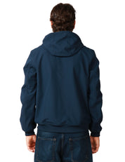 GIUBBOTTO UOMO K-WAY JOACHIM BLU SCURO IN NYLON STRETCH IMPERMEABILE E ANTIVENTO CON ZIP E CAPPUCCIO