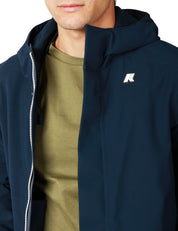 GIUBBOTTO UOMO K-WAY JOACHIM BLU SCURO IN NYLON STRETCH IMPERMEABILE E ANTIVENTO CON ZIP E CAPPUCCIO
