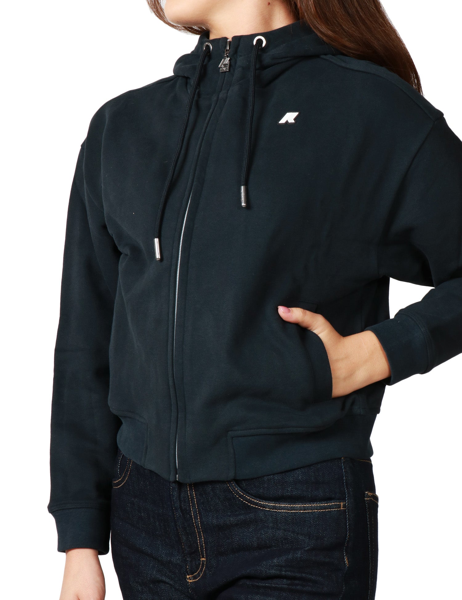 FELPA DONNA K-WAY ARWEN NERA CON CAPPUCCIO E ZIP IN FELPA DI COTONE