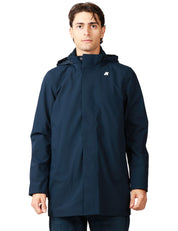 GIUBBOTTO PARKA UOMO K-WAY DUKE BONDED BLUE IN TESSUTO TECNICO A TRE STRATI CON CAPPUCCIO STACCABILE